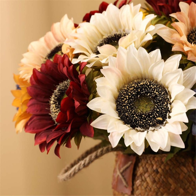 Hawesome Cream White Sunflowers Artificial Flowers 7 Pcs Faux Silk gallery