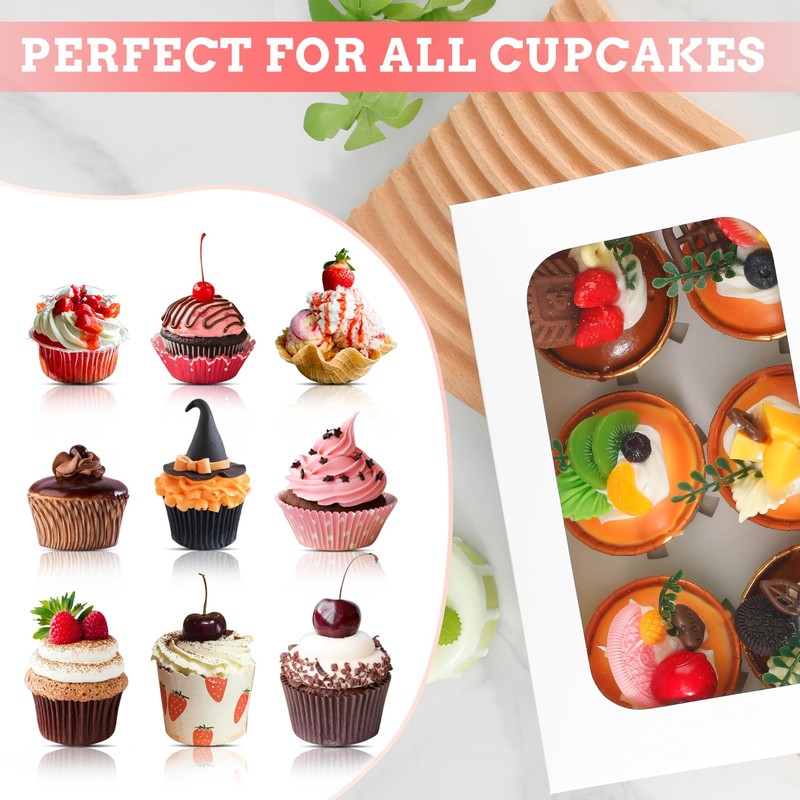 50 PCS White 6 Count Cupcake Boxes Window Treat Holder Bakery 9.4x6.1x3.14 Inch gallery