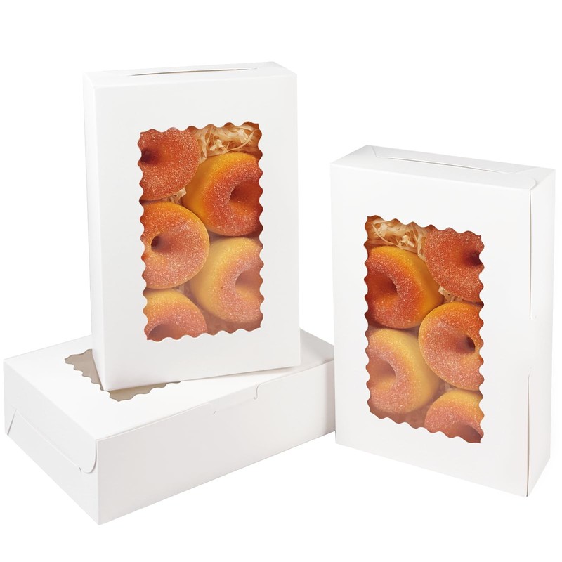 15 PCS White Cookie Boxes with Window 9x6x2.5 Inch Pastry Macaron Bakery Box