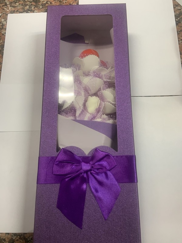 Purple Rectangular Cake Box with Window, Solid Cardboard, Ribbon Bow