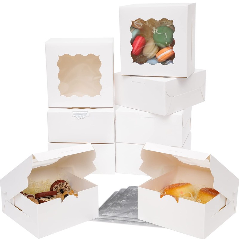 60 PCS White Bakery Boxes With Window 6x6x3 Inch Pastry Cookie Box Sturdy gallery