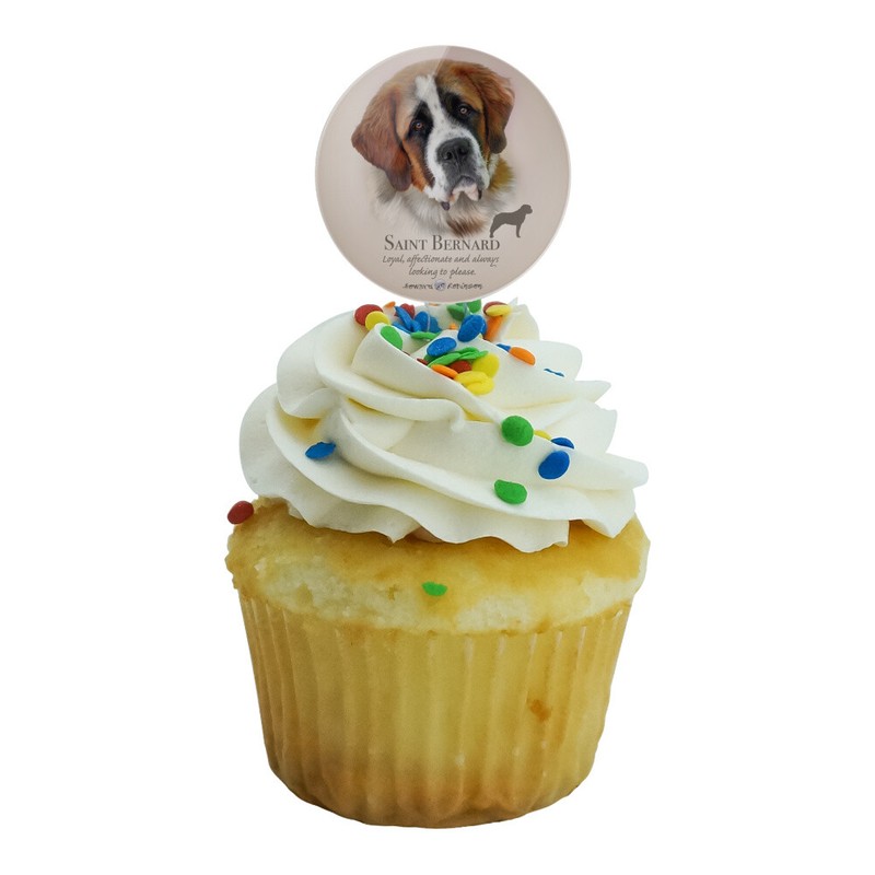 Saint Bernard Dog Breed Cupcake Picks Toppers Decoration Set of 6 gallery
