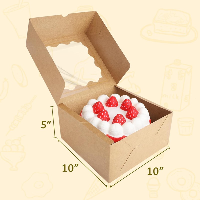 Brown 10x10x5 Auto Pop Bakery Cake Boxes with Window 25 Pack gallery