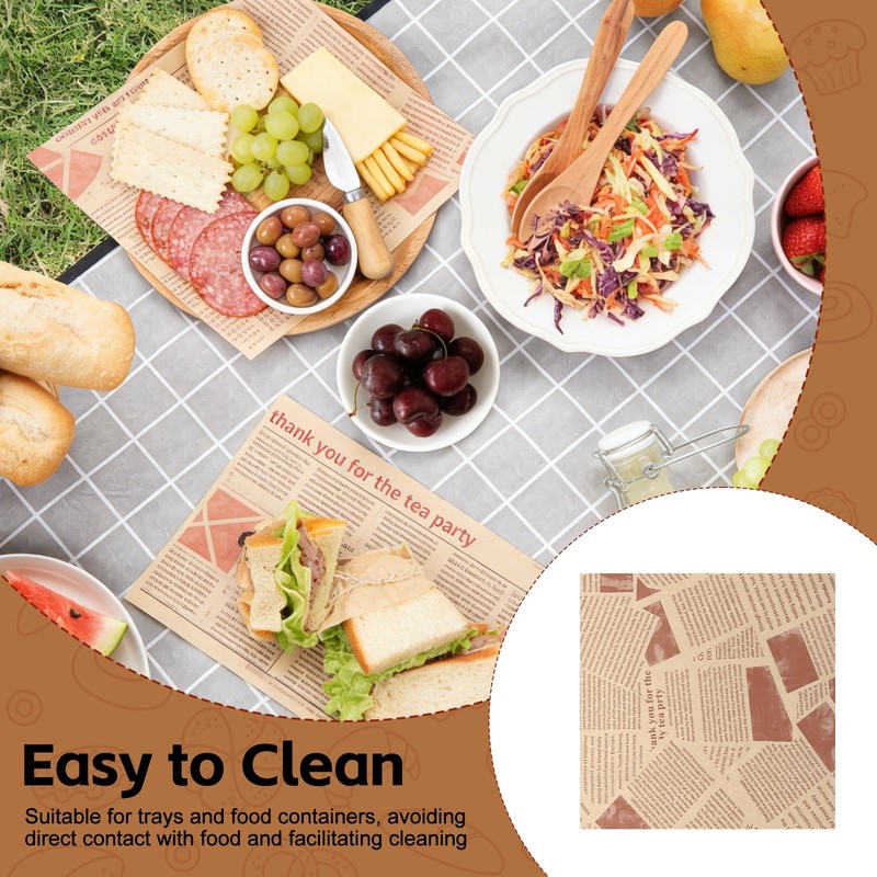 100Pcs Sandwich Wrapping Paper, 7.9x7.9" Food Basket Liners, Brown (Newspaper) gallery