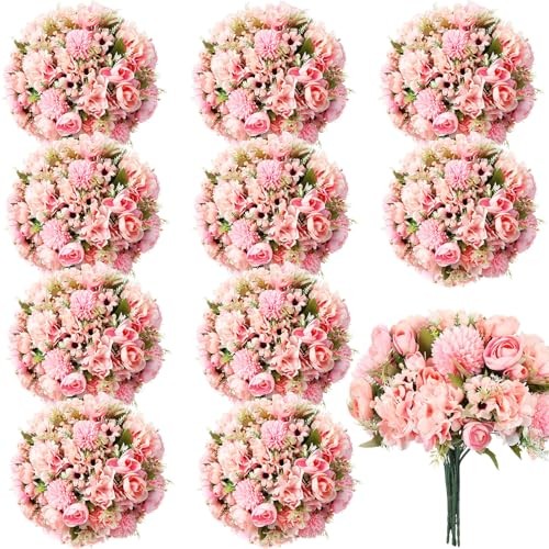 Pcs Peonies Artificial Flowers Faux Roses Silk Flowers Hydrangea 12 Pink