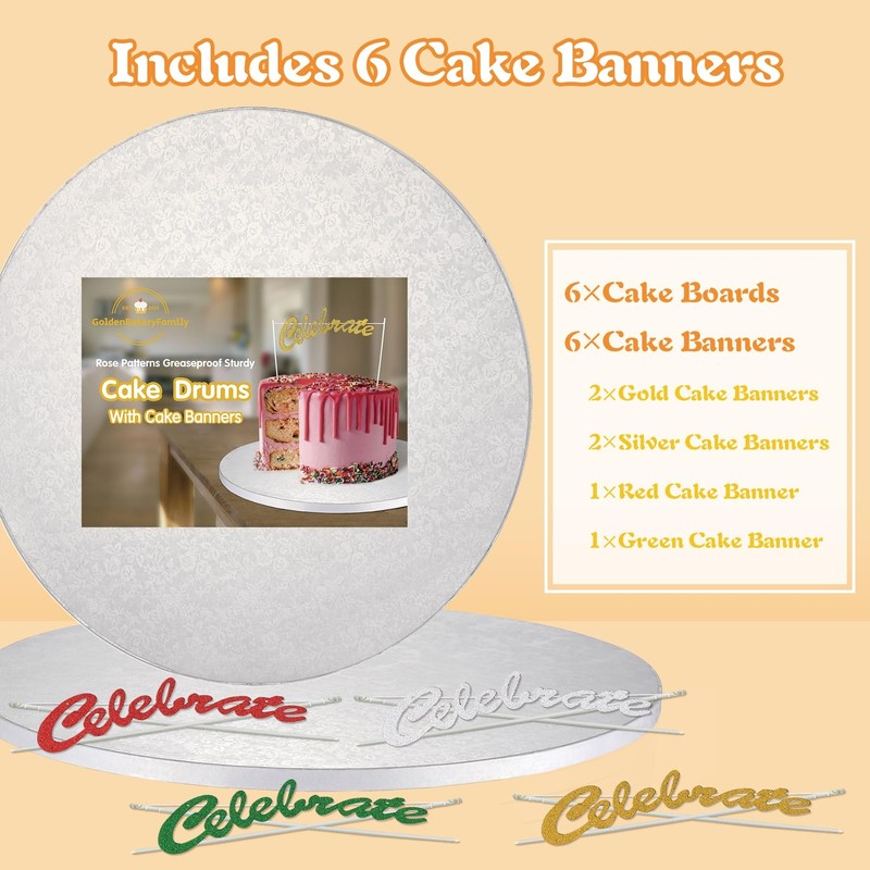 10" Cake Drums with Banner Cake Topper 1/2" Thick Greaseproof 6-Pack White gallery