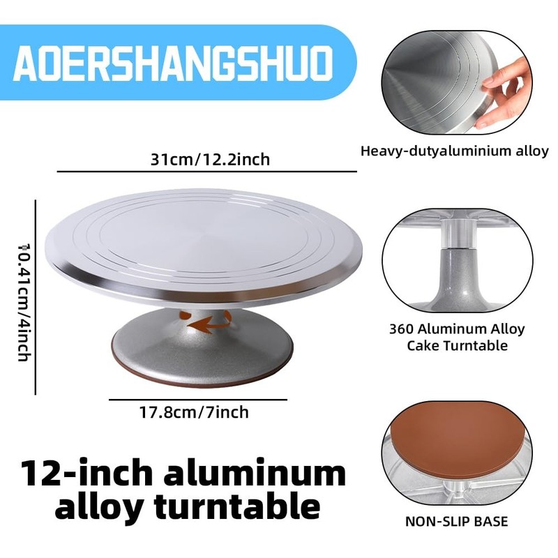 12 Inch Cake Turntable,78Pcs Rotating Aluminum Alloy Rotating Cake Stand,Cake... gallery