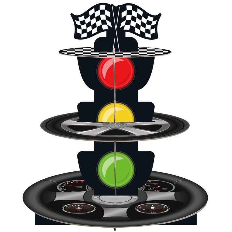 3-Tier Racing Car Theme Cardboard Cupcake Stand, Reusable Round Cupcake Holde…