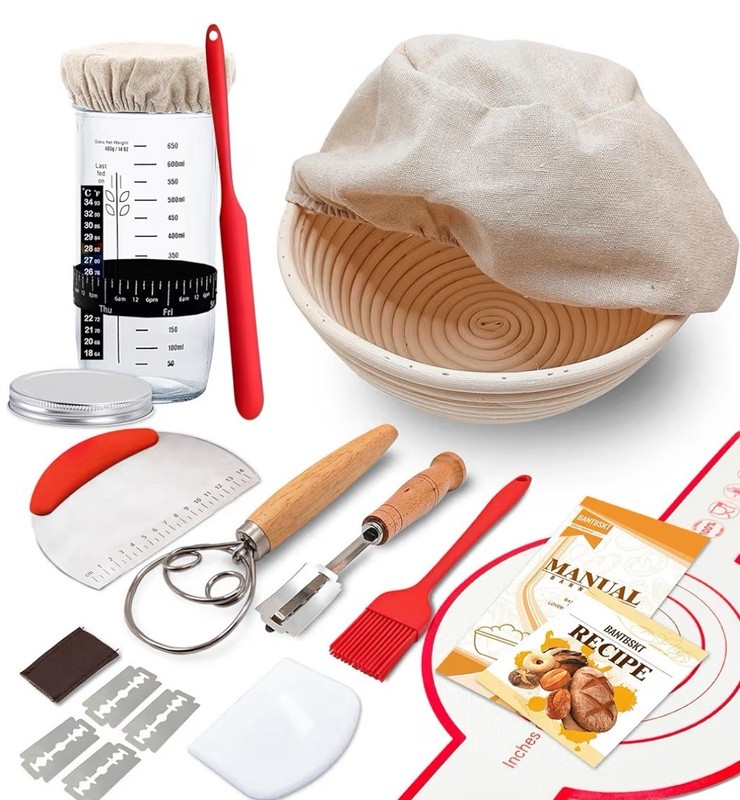 Ultimate Sourdough Starter Kit | 24oz Glass Jar & 9″ Natural Rusitc Banneton Set