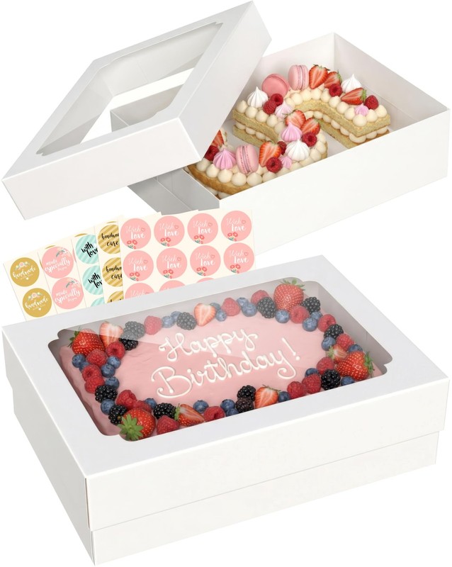 15Pcs 14X10X4 Inch Quarter Sheet Cake Boxes, White Large Rectangle Bakery Boxes