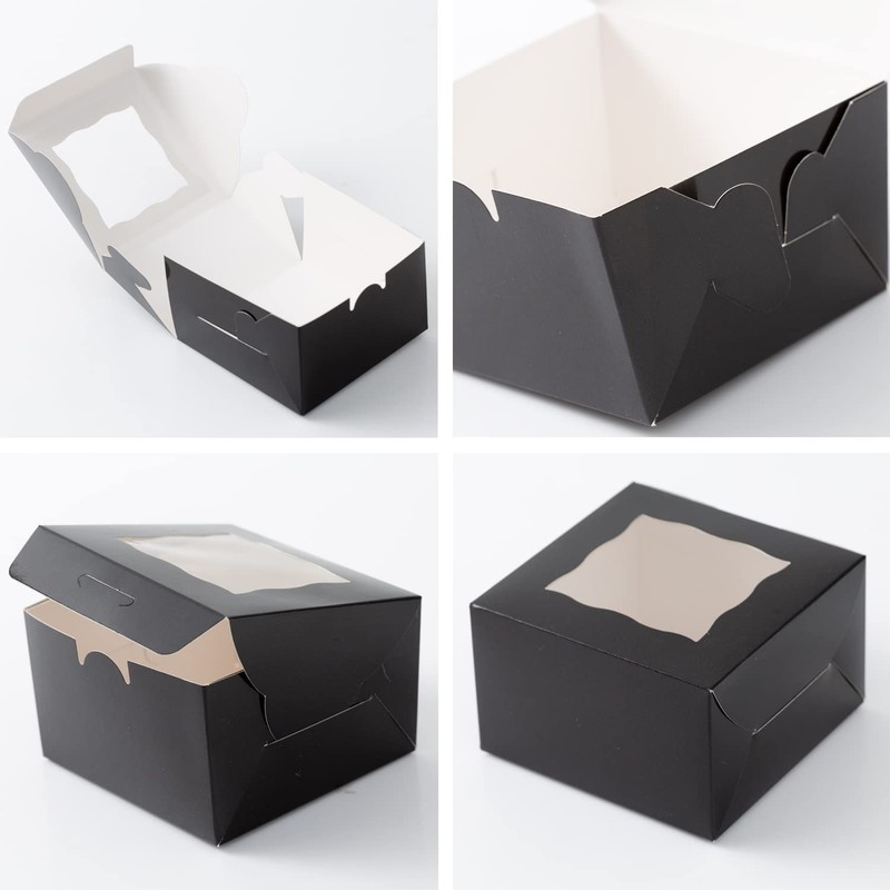 100 PCS Paper Cookie Boxes Window Small Bakery Cake Black 4x4x2.5 Inch Treat gallery