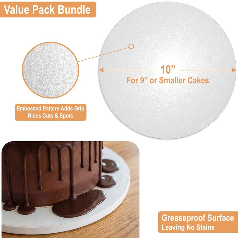 BOARDS+ Sleek Cake Drum 10 Inch (6 Pack) | 1/2" Thick Rounds | Sturdy Profess... gallery