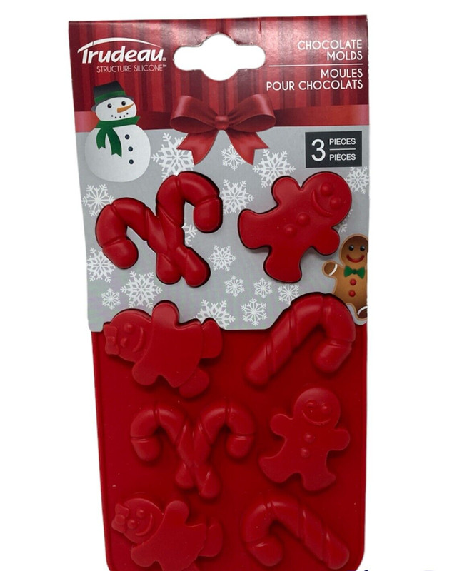 Trudeau Christmas Holiday 3 Pc Silicone Mold Chocolate Candy Baking Makes 24