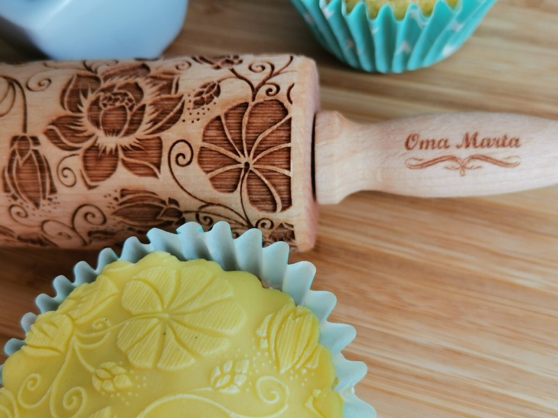 Embossed Dough Roller Lotus Springerle cookie mold Textured Engraved Rolling Pin gallery