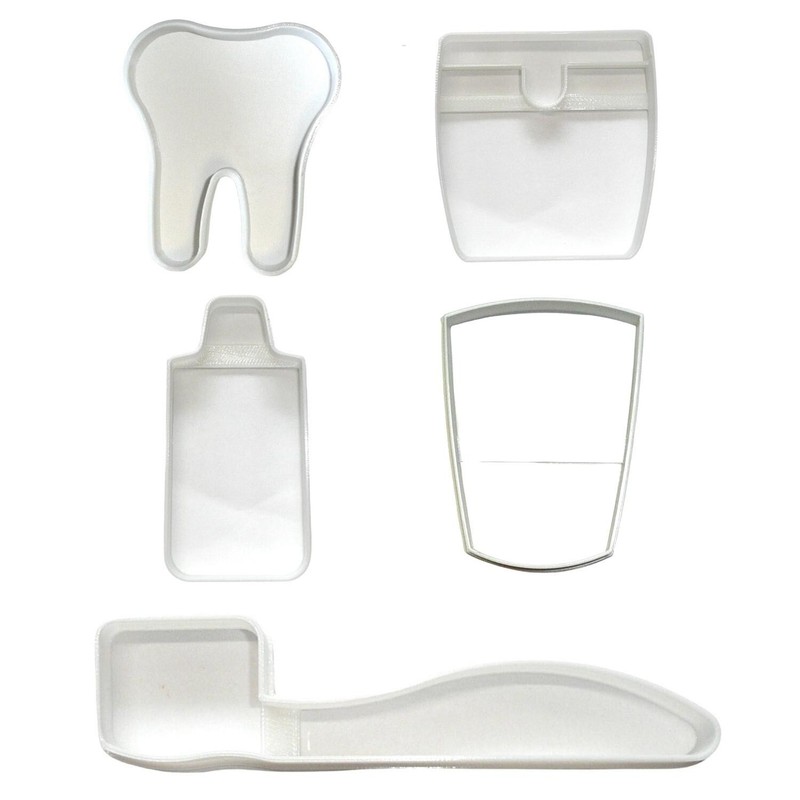 DENTAL CLEAN TEETH THEMED DENTIST HYGIENIST SET OF 5 COOKIE CUTTERS USA PR1650