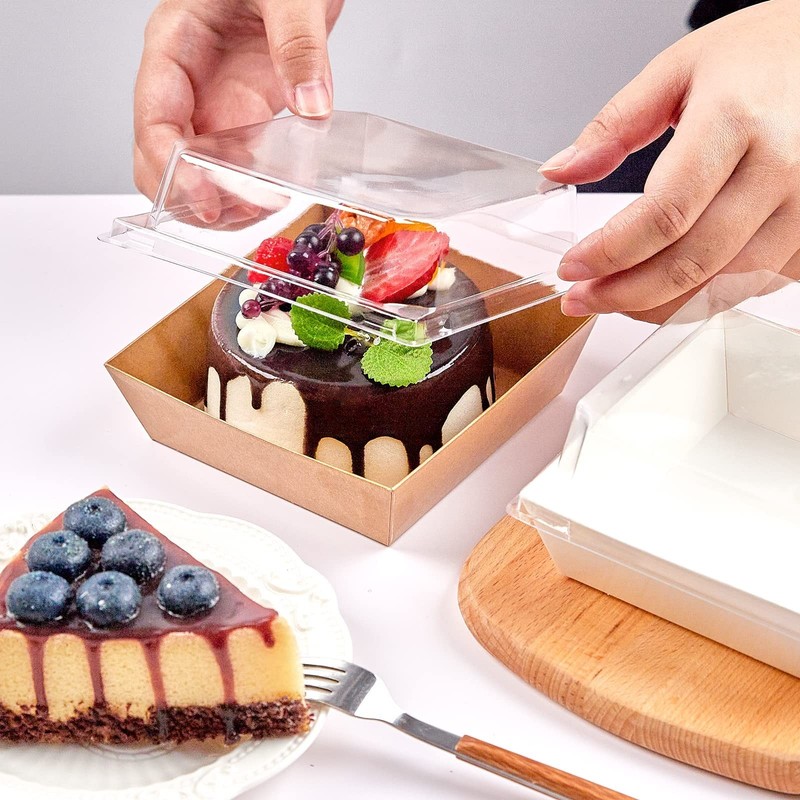 100 Pack Charcuterie Boxes with Clear Lids, 4 Inches Brown Cookie Boxes Desse... gallery