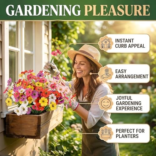 Artificial Flowers for Outdoors 6 Bundles Fake Flowers UV 6 PCS Mix Color 1 gallery