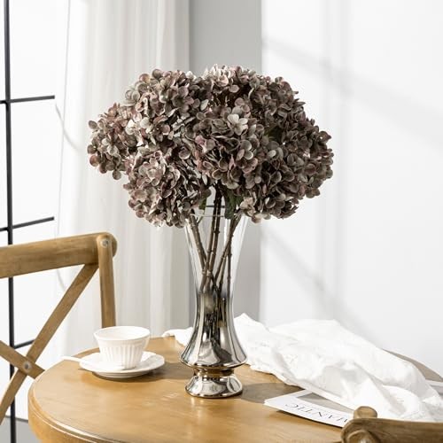 Artificial Flower Fake Silk Hydrangea Heads Bouquet with Stems Bulk for Brown gallery