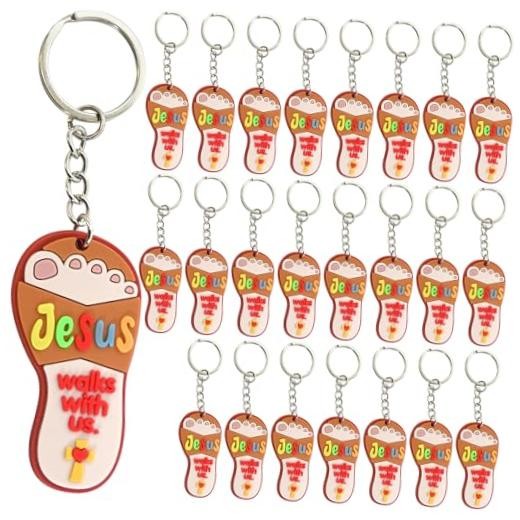 24 Pcs Christian Gifts for Kids Keychains Christian Jesus Walks with Us