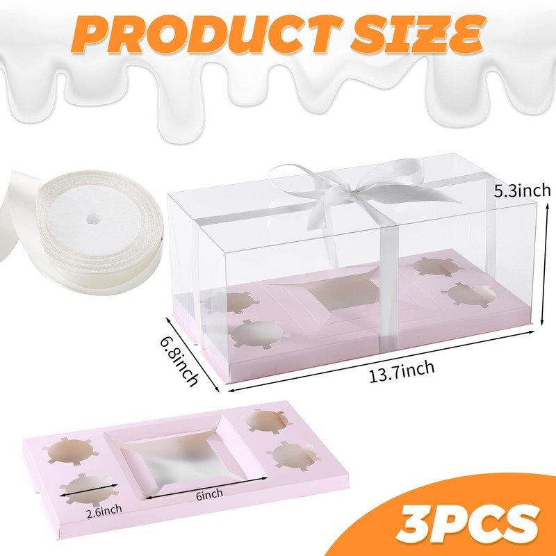 3Pcs Pink 1+4 Bento Box with Clear Window Bento Cake Boxes Combo Fit 4 Cupcak... gallery