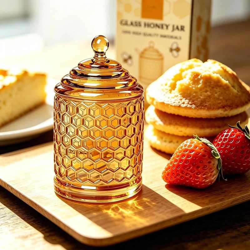 Champagne Crystal Glass Honey Pot with Dipper Sticks - No Drip Honey Dispense... gallery