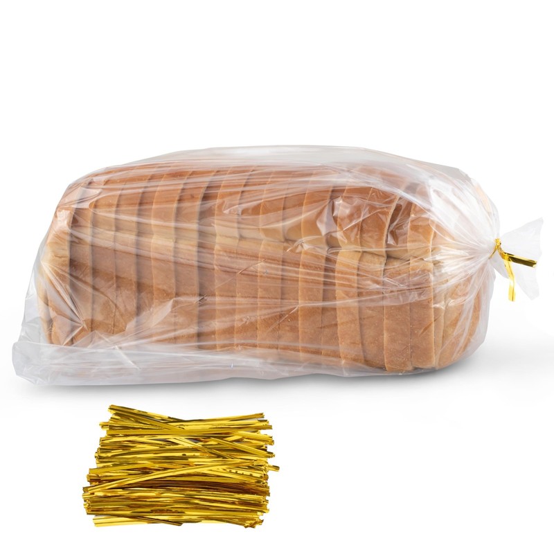 Clear Bread Bags with Ties 100pk 8x4x18 Inch Food Grade Reusable Loaf Packaging
