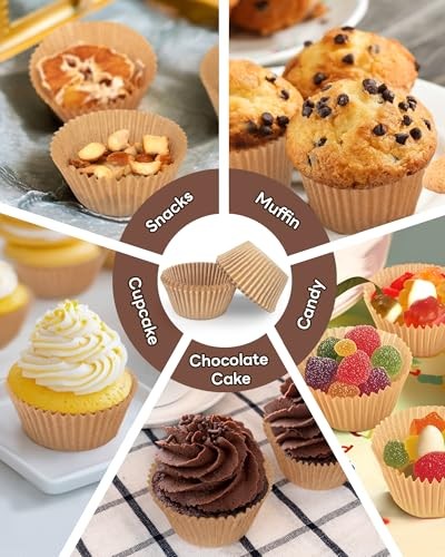 Non-stick 200pcs Standard Cupcake Liners for Baking, Natural, Food Unbleached gallery