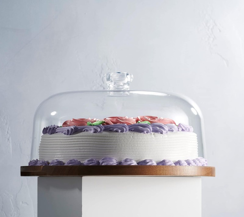 Cake Stand Cake Plate Server Platter W/ Dome Acacia Wood & Shaterproof Acrylic gallery