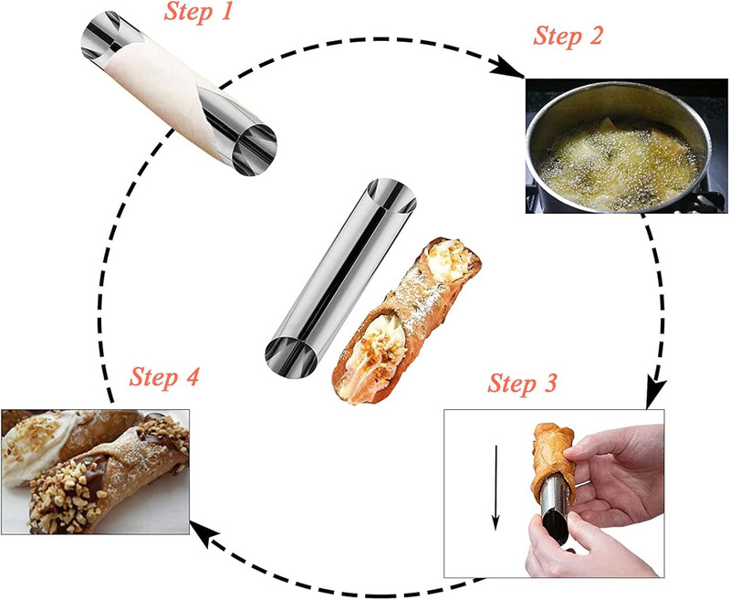 12 Pack Cannoli Tube Non Stick Stainless Steel Cream Horn Mold Danish Pastry Can gallery