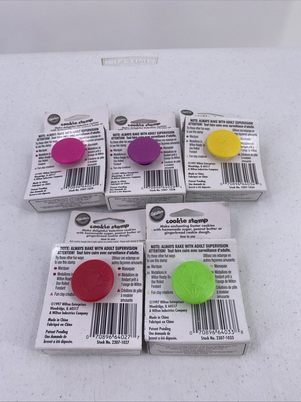5 Vintage Wilton Cookie Stamps Easter Basket Mini Four Hearts Tulip New gallery