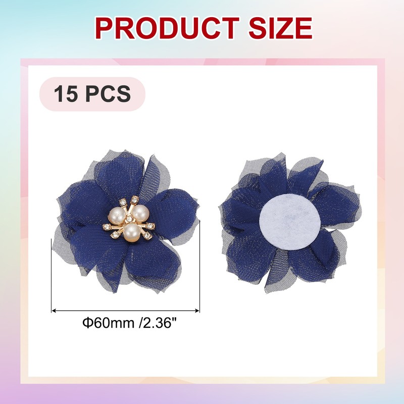 2.36 Inch Rhinestone Chiffon Flower, 15 Pcs Fabric Appliques, Sapphire Blue gallery