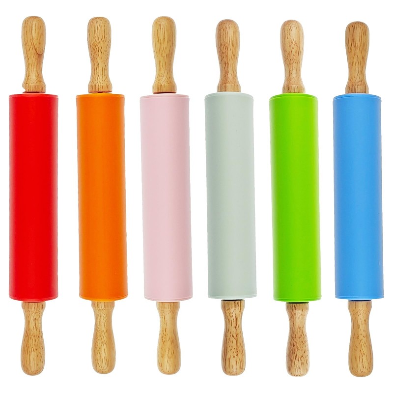 6 PCS Small Rolling Pin Kids 12 Inch 6 Colors Home Kitchen Pastry Tool
