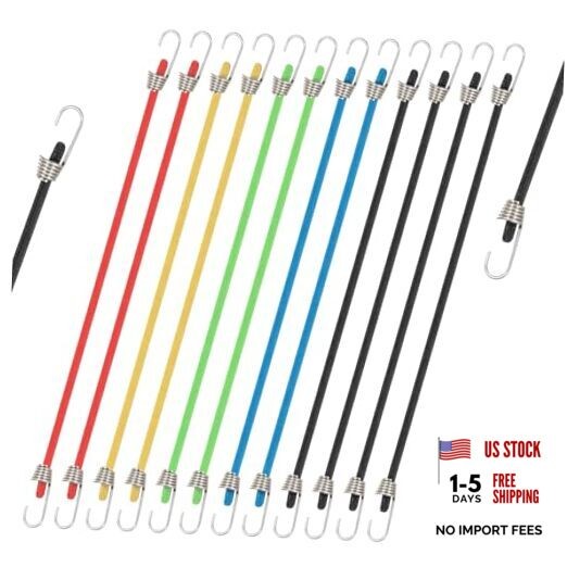 Short Bungee Cords, 12 Pack 9.84 Inch 4mm Latex Mini Bungee Cords with Hooks,