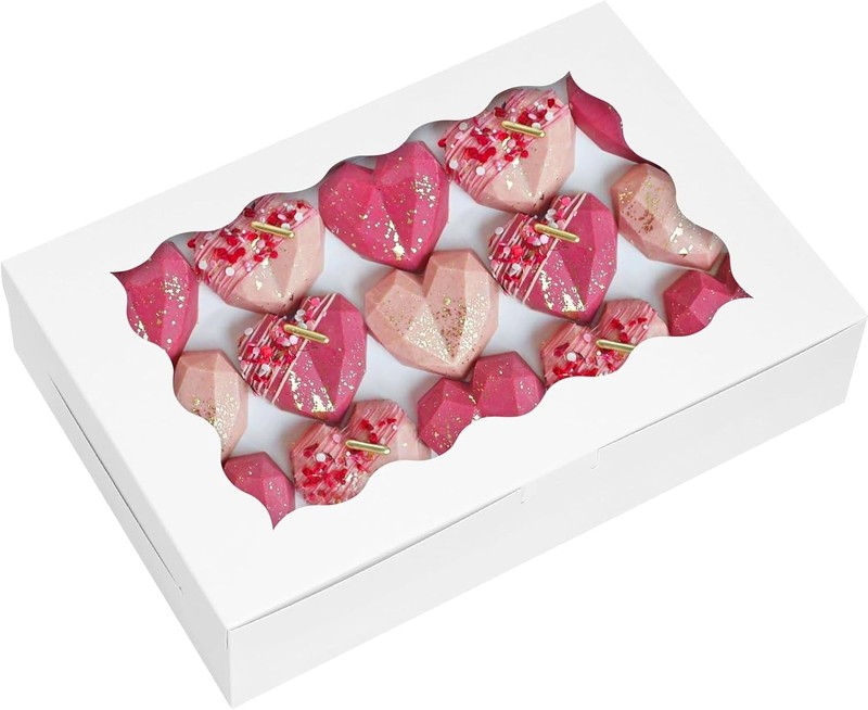 Moretoes 24pcs Bakery Boxes, 12x8x2.5 Inches,Treat Boxes with Window for Chocola