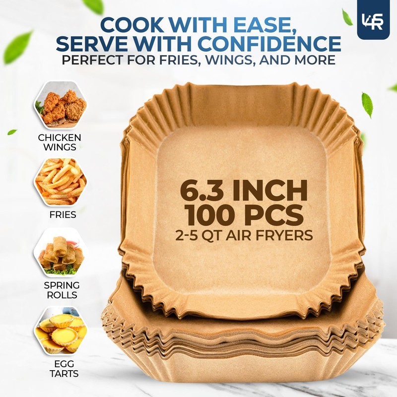 Air Fryer Liners Disposable Parchment Paper, Square 2-5QT6.3"-100CT, Brown gallery