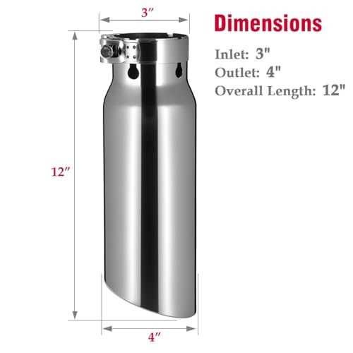 Exhaust Tip 3" Inlet, 3” Inlet 4” Outlet 12” Long Stainless Steel Polished gallery