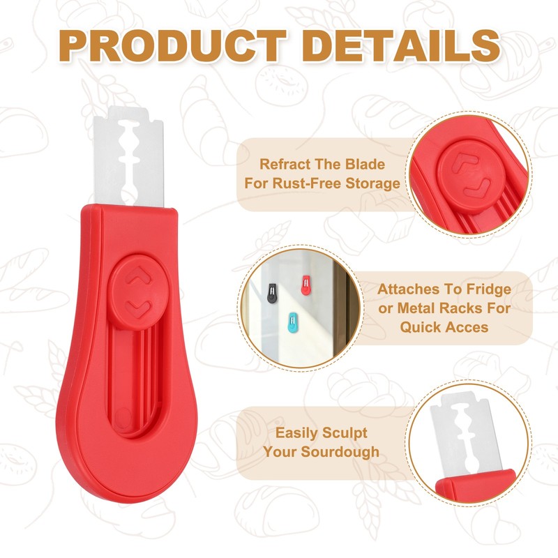 2Pcs Bread Lame, Magnetic Sourdough Scoring Tool, Teardrop Shape/Red gallery