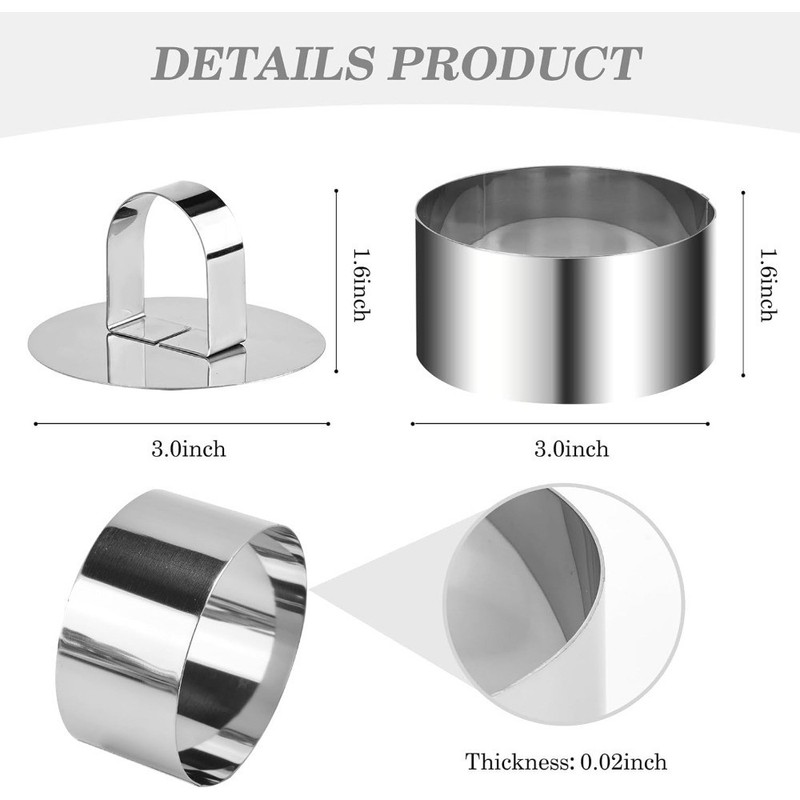 4-Pack 3 Inch Stainless Steel Baking Ring Molds with Pusher - Professional Food gallery