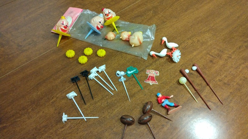 Vintage Cupcake Decorations Lot of 23 Clowns Bats Footballs Grad Hats