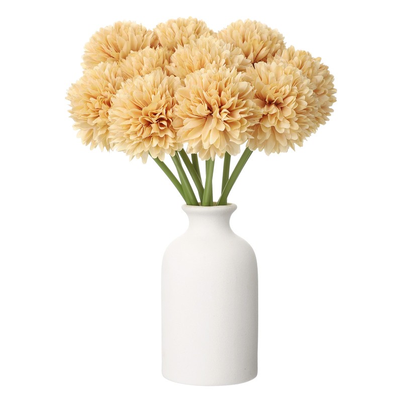 10pcs Artificial Chrysanthemum Ball Flowers Faux Mum Flower Bouquet, Beige