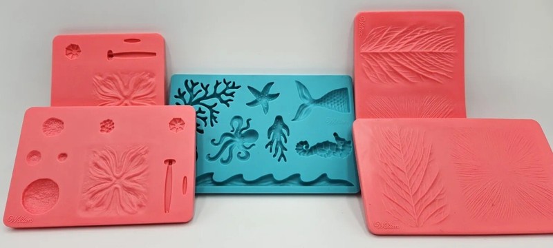 Lot Of 5 Wilton Silicone Fondant Gum Paste Molds Sea Mermaid Buttons Leaf Floral
