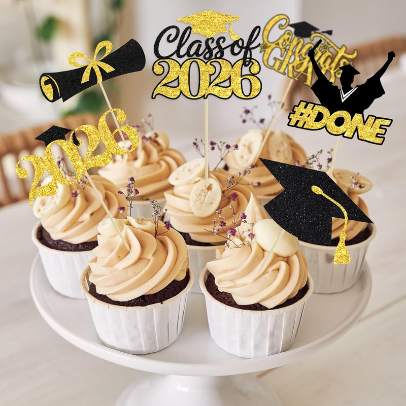 48 Pieces 2026 Graduation Cupcake Toppers and Wrappers, Adjustable Grad Cap gallery