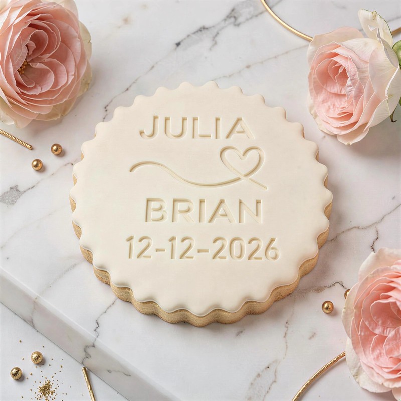 Personalized Wedding Cookie Stamp Set with Cutter, Names & Date Fondant Embosser gallery