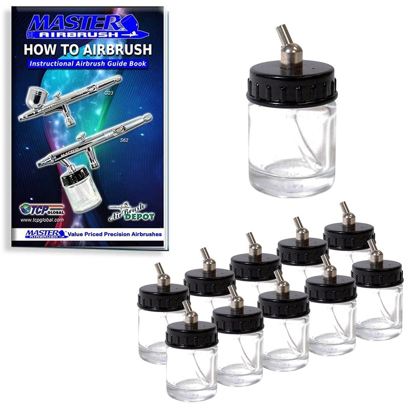 Master Airbrush (Pack of 10) TB-002 Empty 3/4 Ounce 0.75oz - Glass - 30°