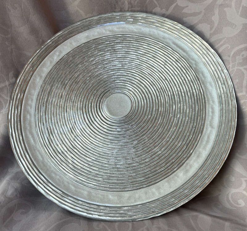 GLASS SILVER (METALIC COLORED) PEDESTAL CAKE STAND ~ 12.5" DIAMETER x 4'' TALL ~ gallery