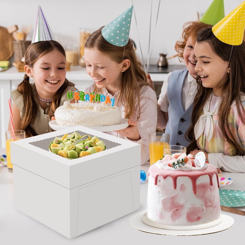 6 Pack Cake Boxes, 12x12x8 Inches Tall Cake with Cake Boards, White Bakery Bo... gallery
