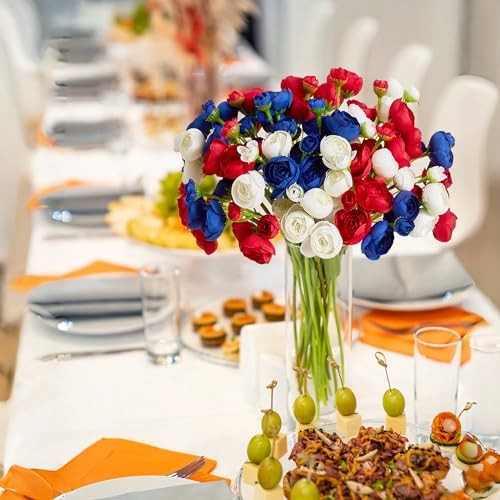 Ranunculus Artificial Flower for 4th of July Decorations Fake White Red Blue gallery