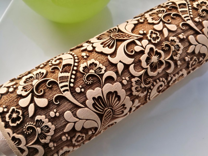 Paisley Engraved Rolling Pin Carved Mold Cookie cutter Embossed rolling pin gallery