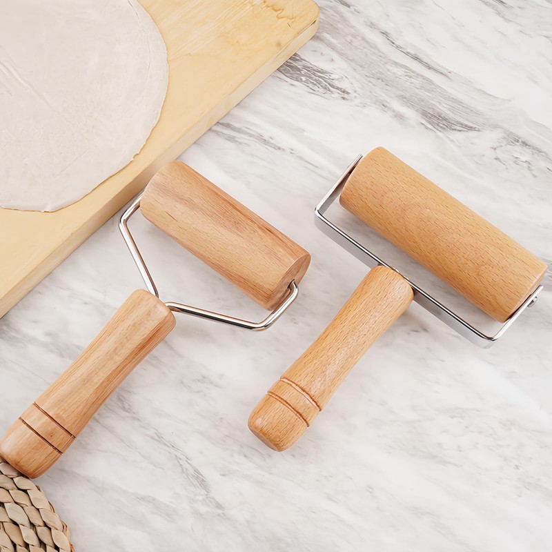 Adjustable Beechwood Stainless Steel Rolling Pin T-Shape Pizza Dough Pasta Maker gallery