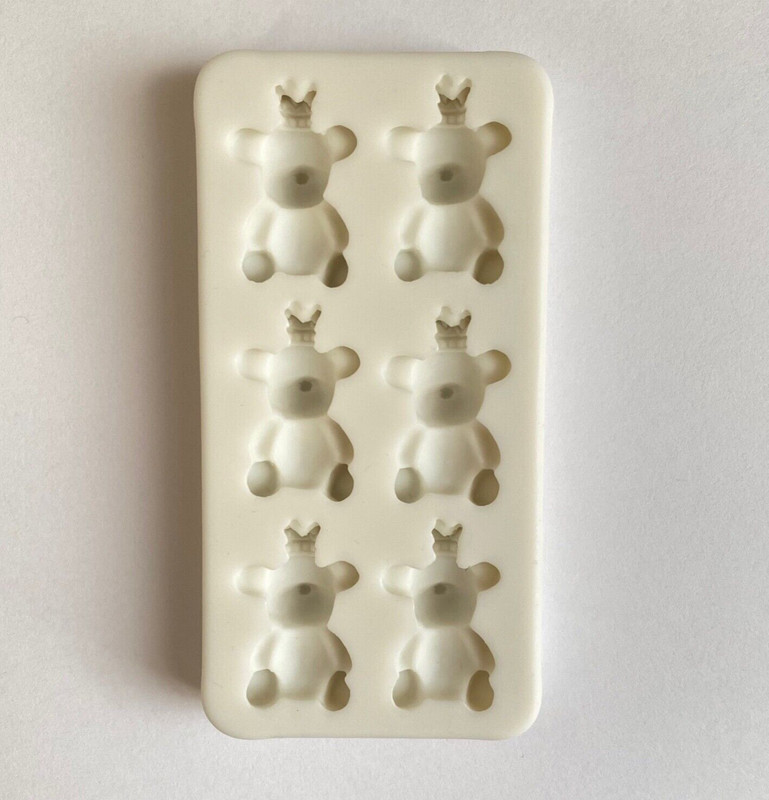 TEDDY BEARS WITH CROWN MOLD, Birthday Cake Decor, Silicone Fondant Mold, Resin